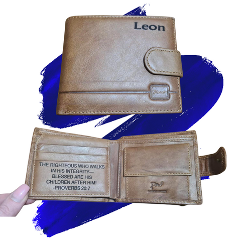 Genuine Leather Bifold Wallet with tab Closure - Tan