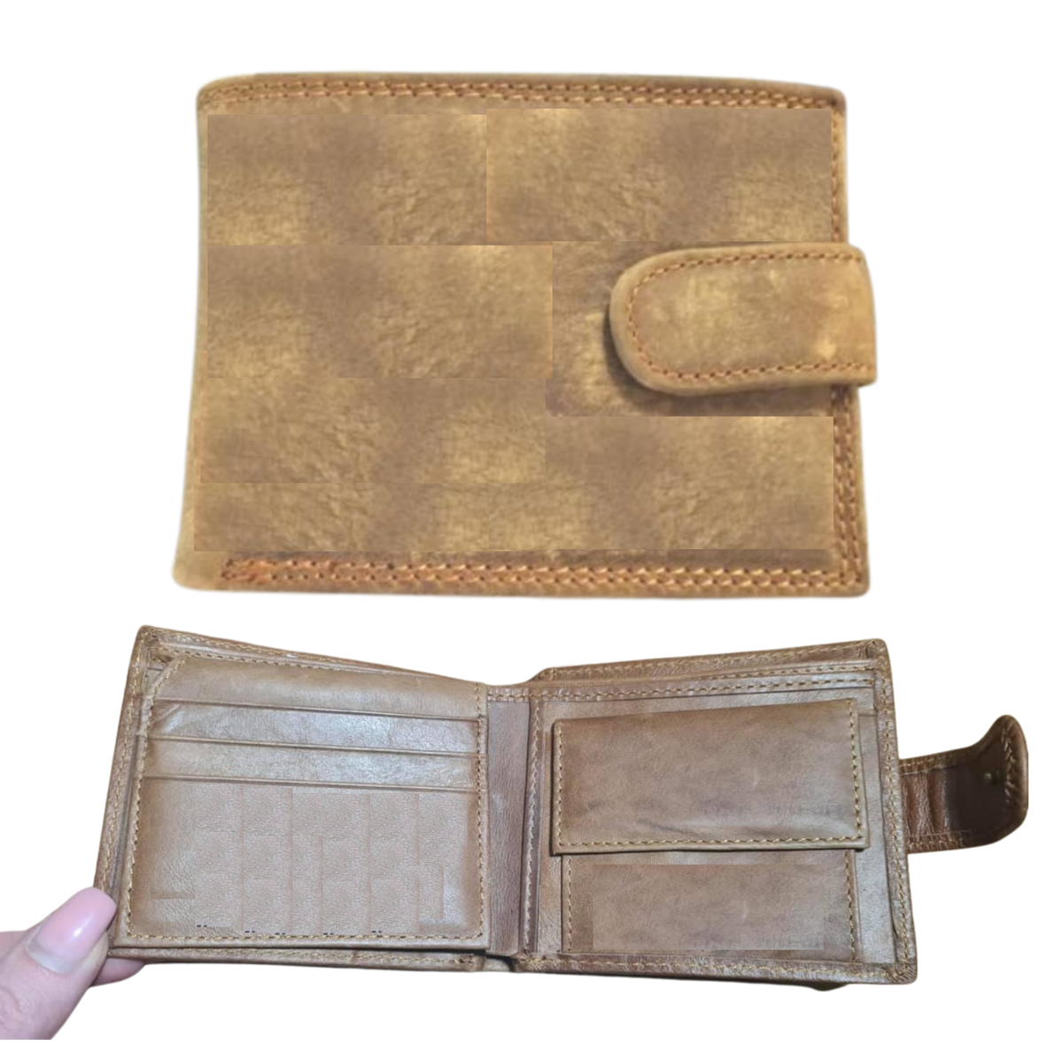 Genuine Leather Wallet with Closure Tab Tan Houterasies