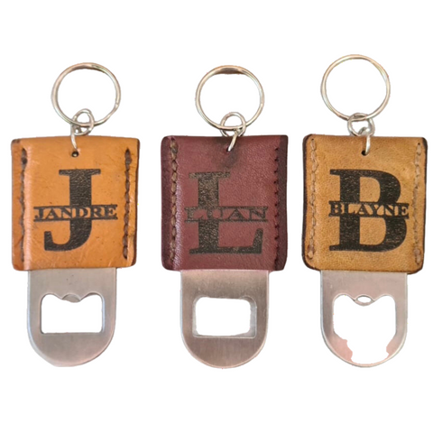 Leather Covered Bottle Opener Keychain
