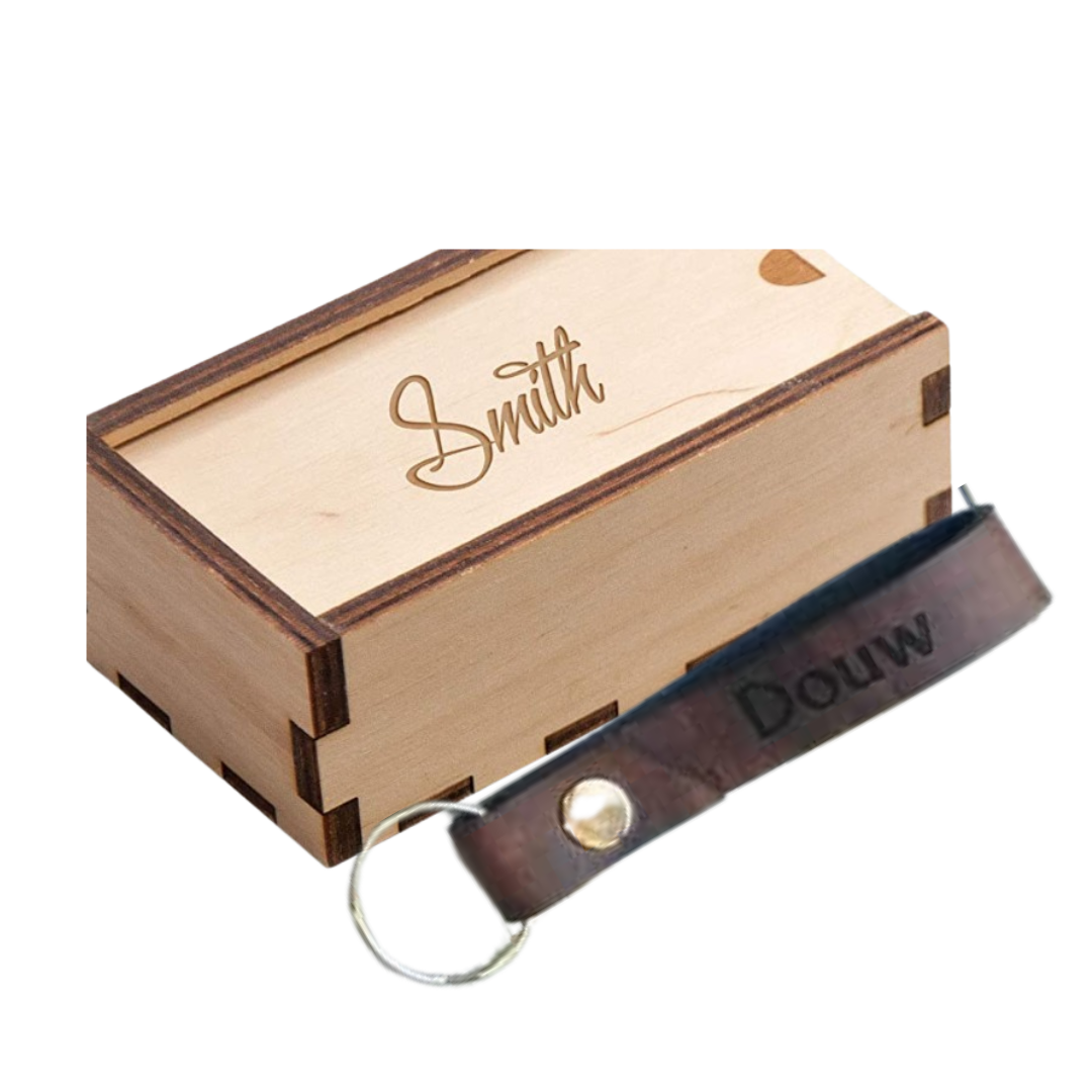 Luxury Leather Loop Keyring in Wooden Gift Box – Houterasies