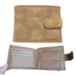 Genuine Leather Wallet with Closure Tab - Tan